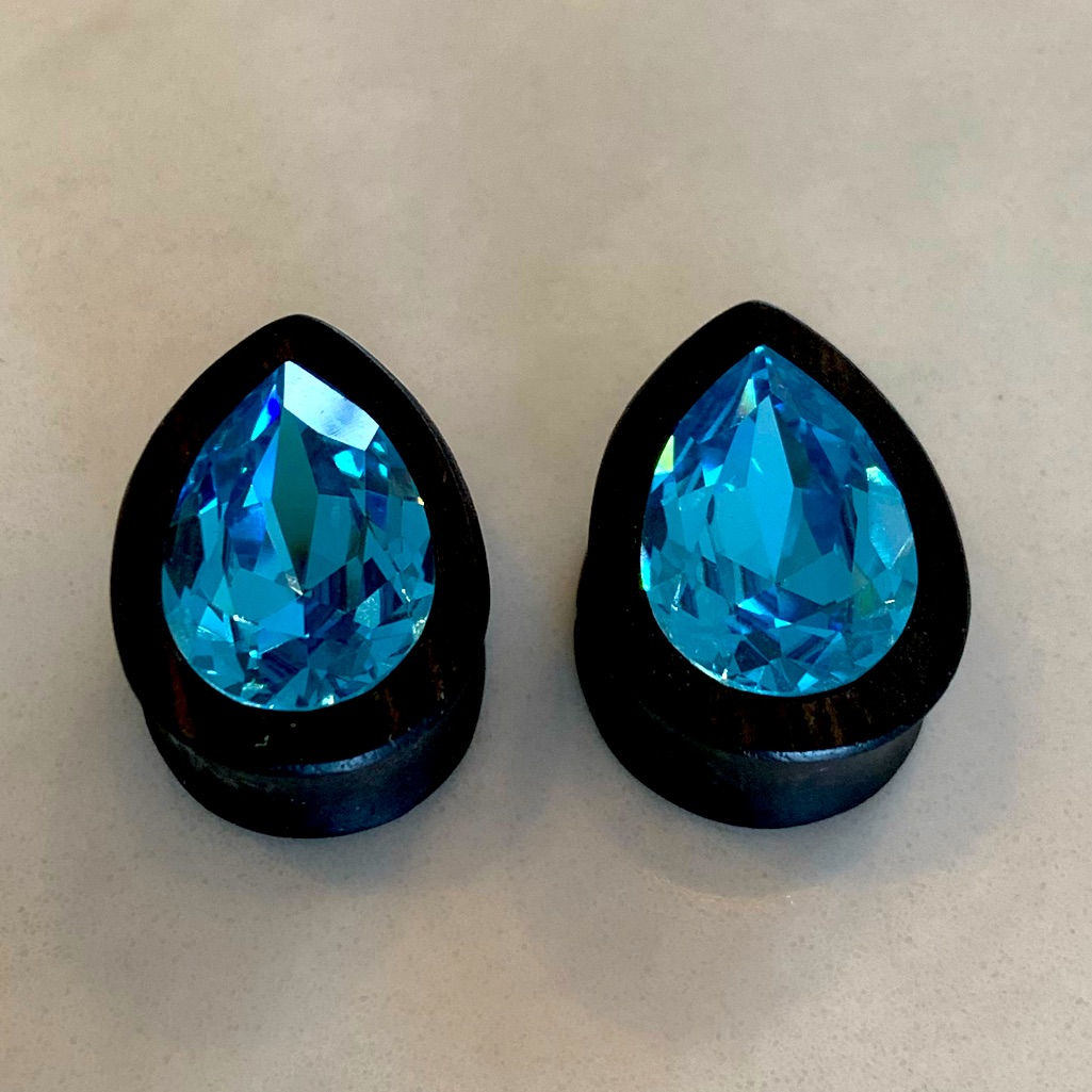 Stunning Ebony Wood And Gem Inlay Plugs